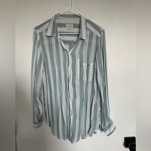 American Eagle Outfitters Women’s Blue and White Striped Shirt